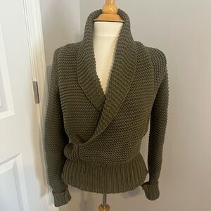 American Eagle Outfitters Dark Green/Olive Shawl Collar Chunky Sweater Sz S EUC